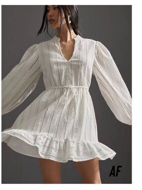 Anthropologie Forever That Girl White Eyelet Drawstring Waist Mini Dress